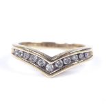 A 9ct gold diamond wishbone ring, setting height 6.7mm, size O, 3.4g