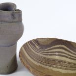 A Michael Bayley press moulded Studio pottery bowl, length 22cm, and a Ben Barker pinch-neck vase,