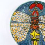 A large Poole Pottery dragonfly design charger by Tony Morris, diameter 41cm, perfect condition