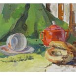 Nicholas Volley, oil on board, still life kitchen table, 13" x 19", framed