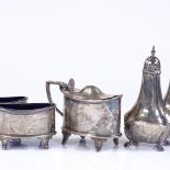 Various silver cruets, including oval silver salts with blue glass liners (5)