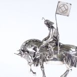 A sterling silver model of a Japanese warrior on horseback, with applied embossed and engraved