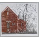 Tessa Beaver, colour lithograph, the red barn, signed in pencil, plate size, 11.5" x 13.5", framed