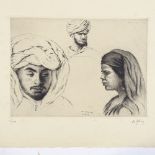 Francois De Herain (1877 - 1962), etching, Moroccan types, signed in pencil, plate size 6.5" x 9",