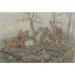 Henry Alken, pencil / watercolour, foxhunting scene, 9" x 13", framed