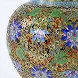 A good quality Oriental gilt-metal and cloisonne enamel vase on hardwood stand, height 35cm