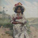19th century European School, painting on linen, woman of Madagascar, indistinctly signed, 18" x