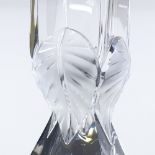 A modern Lalique glass square-section vase, with relief moulded leaf decorated base, height 29cm,