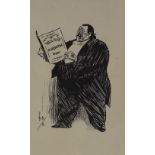 Phil May, 2 etchings, operatic caricature studies, image size 6.5" x 4", framed