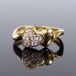 An 18ct gold double-heart paste cluster ring, setting height 9.1mm, size N