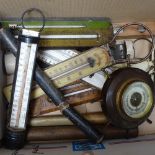 Vintage thermometers, a barometer etc