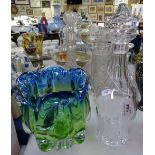 A cut-glass decanter and stopper, 13", and an Art glass vase