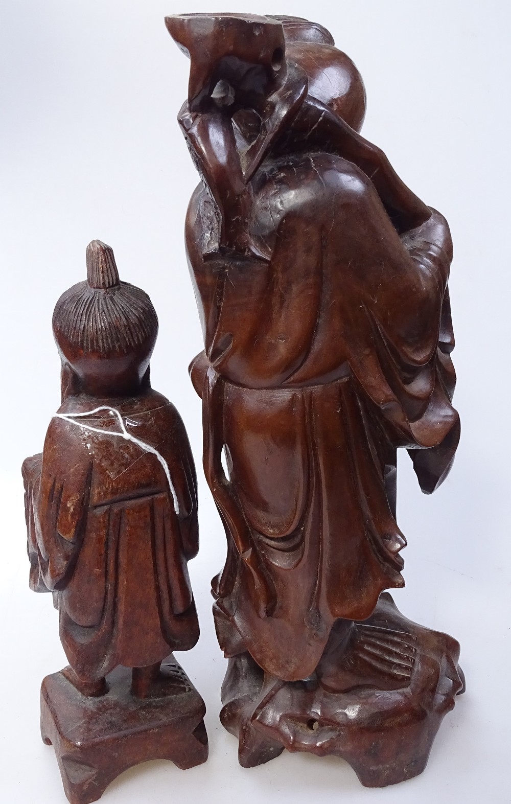 2 Chinese carved and stained wood standing figures, largest height 35cm - Image 2 of 2