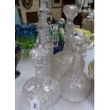 4 cut-glass decanters and stoppers, tallest 13.75"