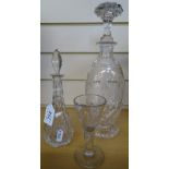 A Stuart Crystal decanter and stopper, 12.25", a cut-glass decanter, and a glass