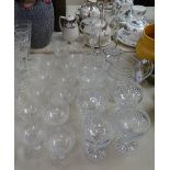 Champagne glasses, a cut glass jug etc