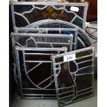 Lead light stained glass panels, tallest 11.75"