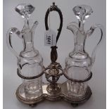 A Christofle silver plated decanter stand, with 2 glass decanters, H29cm