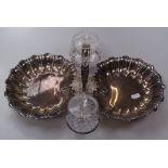 A Walker & Hall silver plated serving set, complete with 2 cut-glass jar and covers