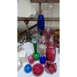 Cranberry glass vases and dishes, and other decorative glassware