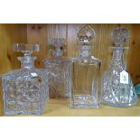 4 crystal decanters and stoppers, tallest 10"