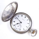 A Turkish silver-cased full hunter side-wind Zenith pocket watch, with subsidiary seconds dial,