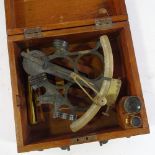 A ship's brass-mounted sextant by MacInnes, in original teak case with spare lenses