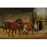 Pair of 19th century oils on canvas, park scenes with horses and riders, circa 1880, signed with