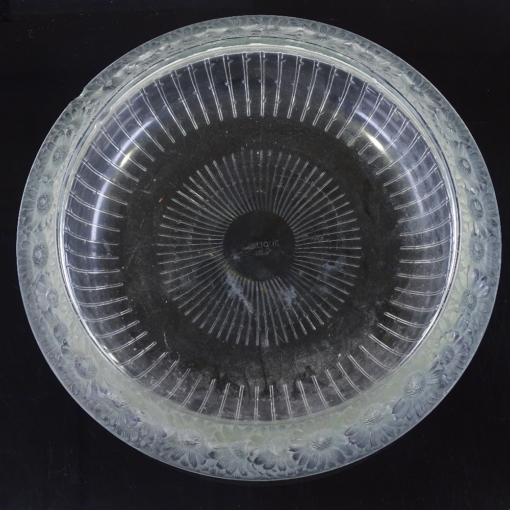 A Rene Lalique blue stained glass circular table centre bowl, relief moulded sunflower design - Image 3 of 3