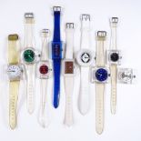 A large collection of 1960s/70s fashion wristwatches, with clear acrylic straps and cases