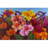 Muriel Barlow, oil on canvas, exotic flowers, 20" x 30", unframed
