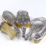 An Art Nouveau silver dressing table set, comprising single kingfisher design brush by William