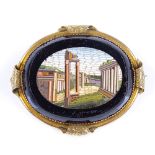 An Italian micro-mosaic oval panel brooch, circa 1880, in unmarked gold frame, length 44.4mm, 16.8g