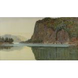 Hampson Jones (1846 - 1916), watercolour, lake scene, 1898, 14" x 25", framed