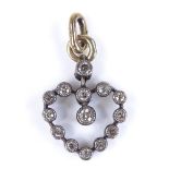 A small Victorian silver, gold and diamond heart pendant, set with old-cut diamonds, height