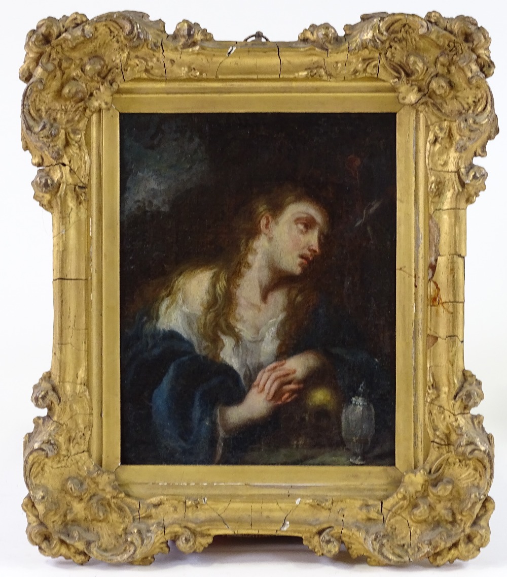 Manner of Guido Reni, 17th/18th century oil on canvas laid on panel, The Penitent Magdalene, 8.5"