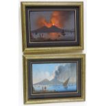 19th century Neopolitan School, pair of gouache paintings, Vesuvius erupting by day and night, 3.