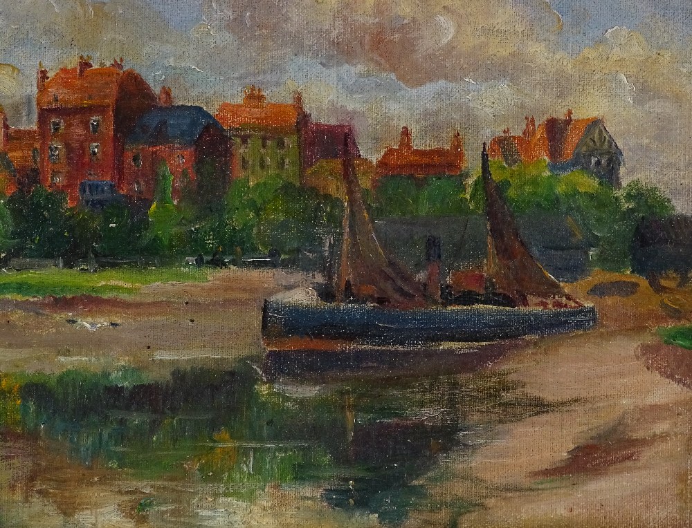 2 early 20th century oils on board, farmyard and river scenes, unsigned