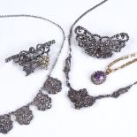 Various silver cut-steel and marcasite set jewellery (5)