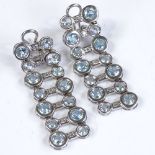 A pair of 18ct white gold blue topaz and diamond waterfall drop earrings, height 50.2mm, 17.8g