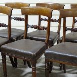 A set of 6 William IV mahogany dining chairs, with carved back rails and turned legs