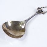A Swedish silver apostle spoon, with planished finish, on belcher link chain, maker's marks MGAB for