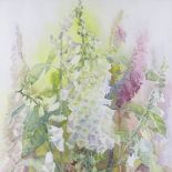Karen Simmons, 2 watercolours, still life wild foxgloves, 19" x 16", and garden bonfire, 19" x