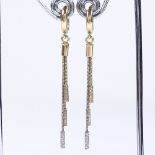 A pair of 14ct gold hanging tassel hoop earrings, with 3-colour gold textured finish, height 59mm,