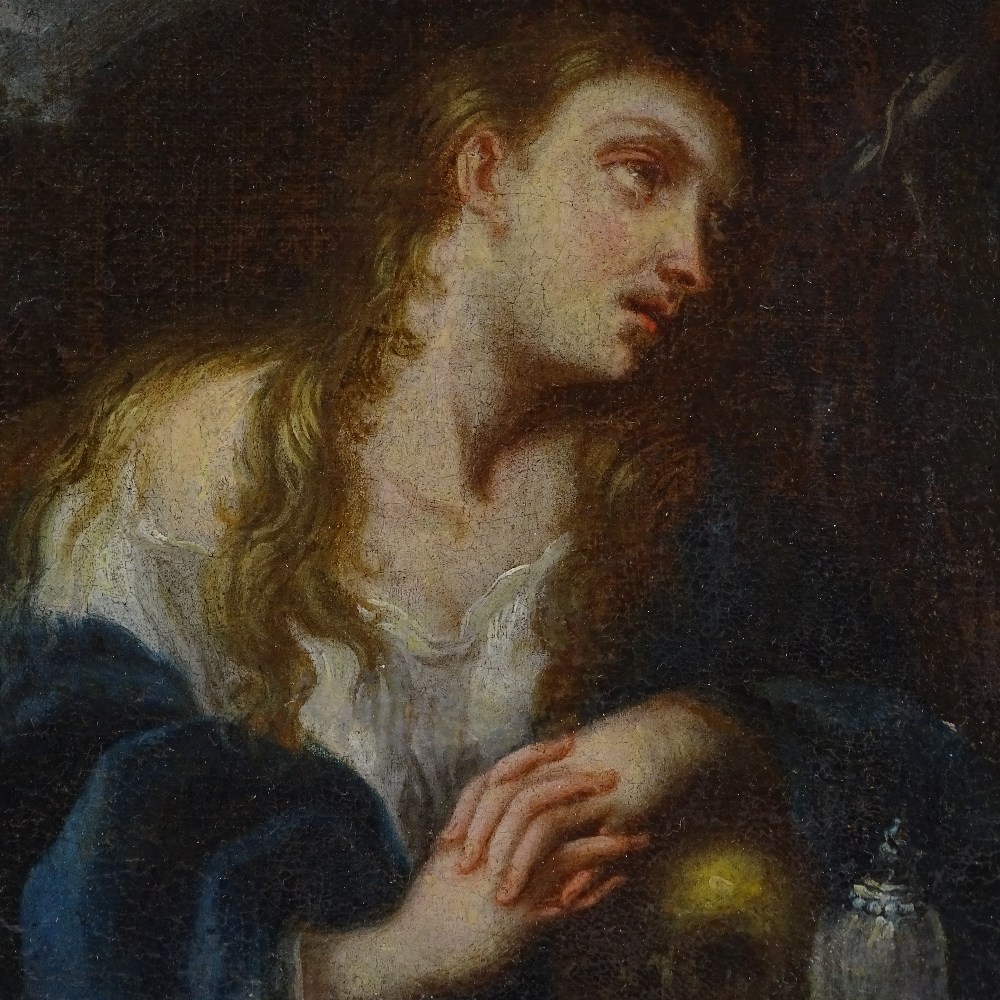 Manner of Guido Reni, 17th/18th century oil on canvas laid on panel, The Penitent Magdalene, 8.5" - Image 2 of 4