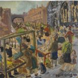 Rose Henriques (1877 - 1972), mixed media oil/gouache on paper, street market Watney Street, 1944,