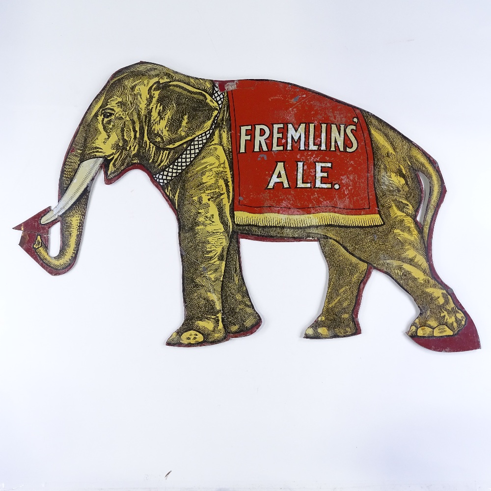 A Vintage Fremlins Ale double-sided metal advertising sign, length 65cm ...