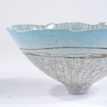 Peter Lane (born 1932), studio pottery open porcelain bowl, graduated blue/white crackle glaze and
