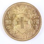 A Swiss 1935 20 Franc gold coin