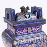 A Chinese enamelled metal incense burner and cover, with Dog of Fo knop, height 18cm, and a